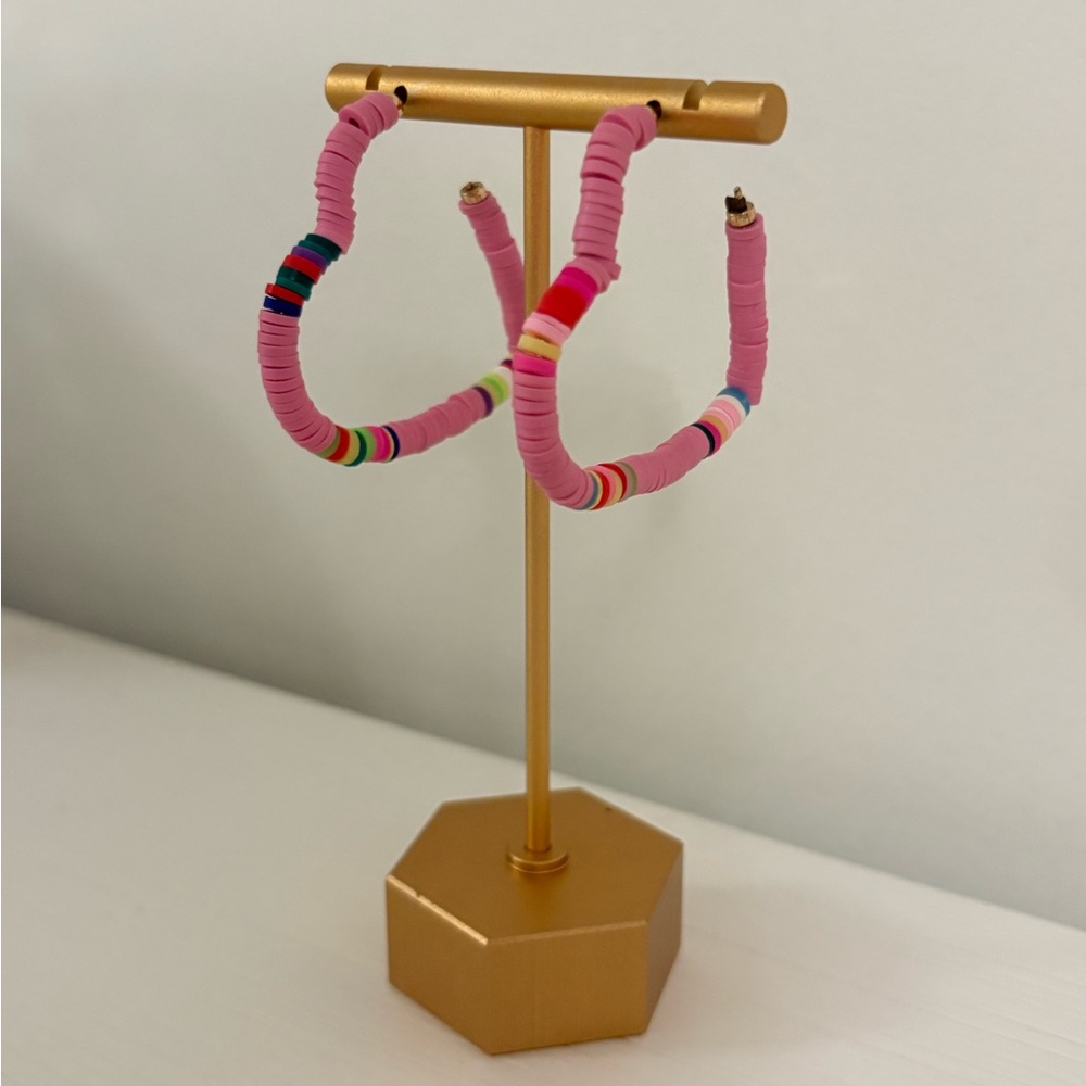 Colorful Beaded Preppy Heart Hoop Earrings